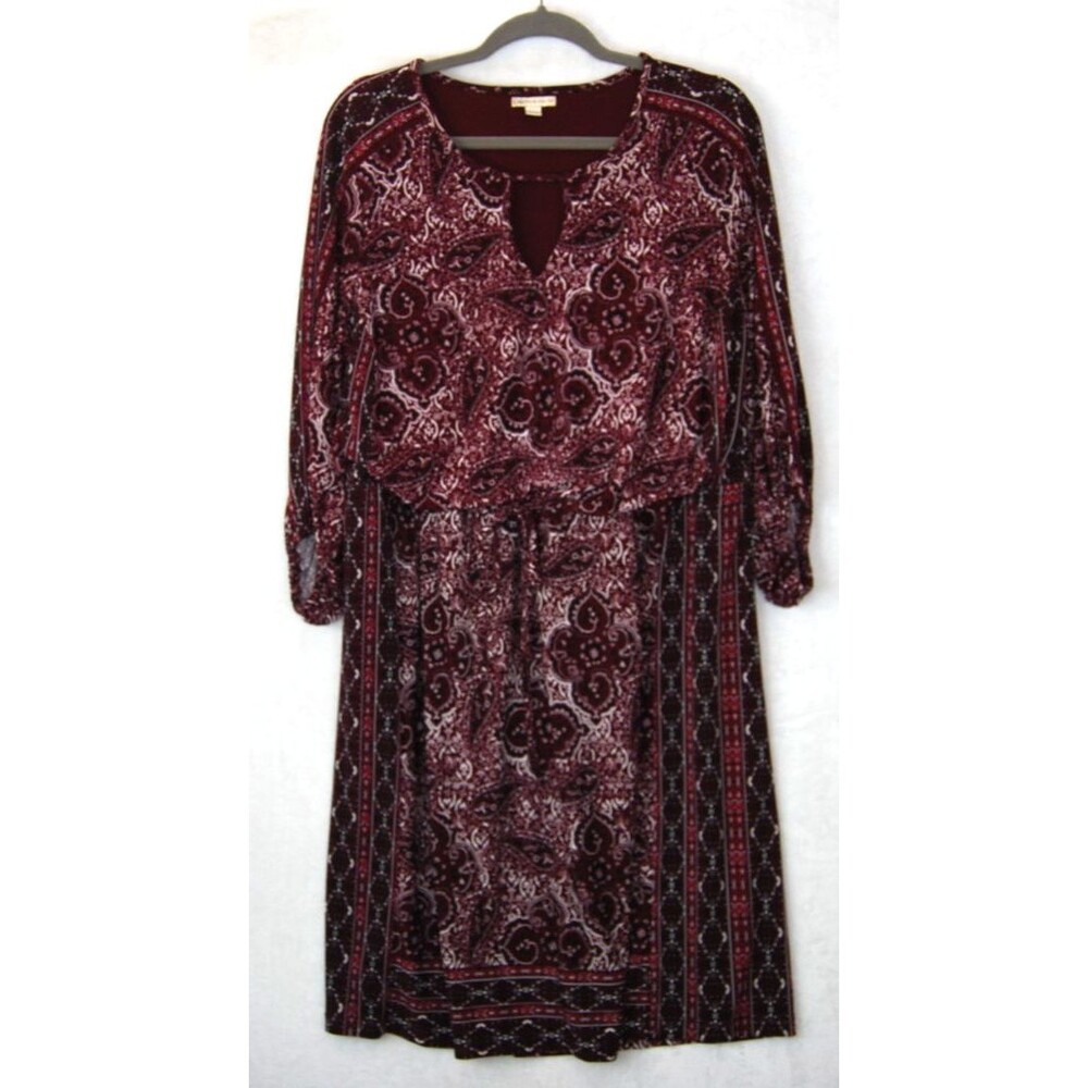 Cato Longsleeve Dark Red Paisley Keyhole 14/16W Dress Boho